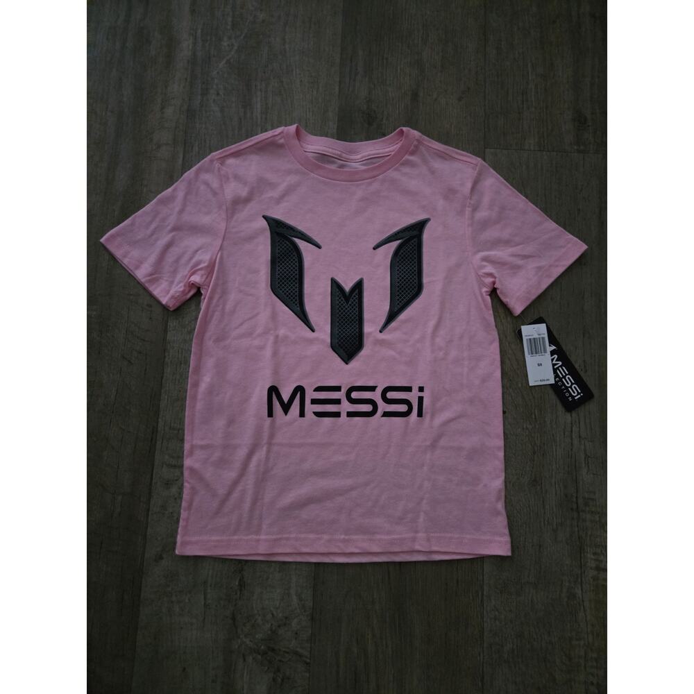 MESSI COLLECTION Soccer Goat Logo Boy's Pink T-Shirt Size Small Youth 8 *NWT*